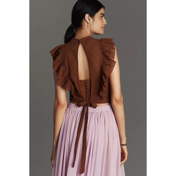 Maeve Tops - $68 Maeve Anthropologie Crop Ruffle Mesh Top size medium